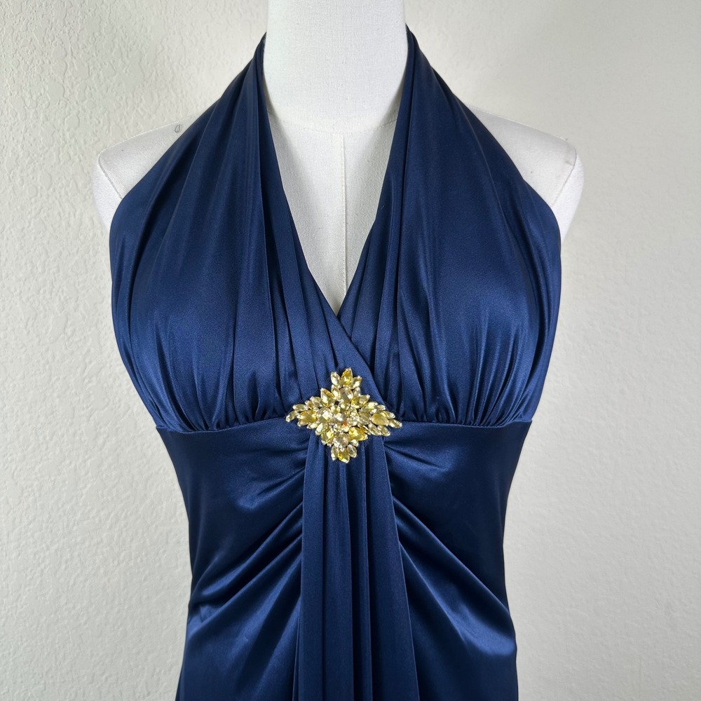 Vintage Masquerade Gown Fits Like Small 15/16 Navy Prom Halter Rhinestone Bra
